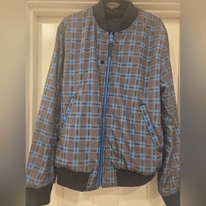 Coach Navy Jacket with Blue Zip and Tan Lining